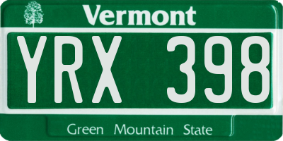 VT license plate YRX398