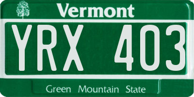 VT license plate YRX403