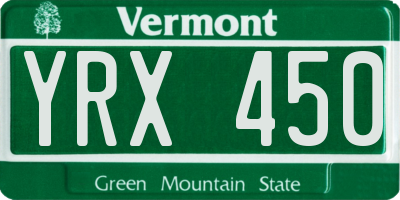 VT license plate YRX450
