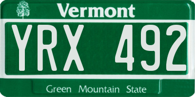 VT license plate YRX492