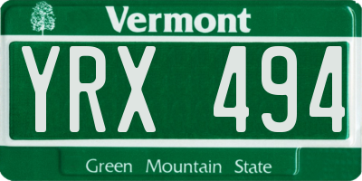 VT license plate YRX494