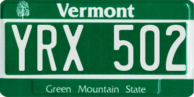 VT license plate YRX502
