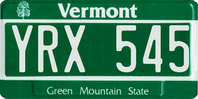 VT license plate YRX545