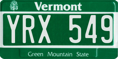 VT license plate YRX549