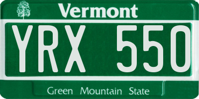VT license plate YRX550