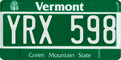 VT license plate YRX598