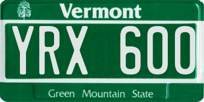 VT license plate YRX600