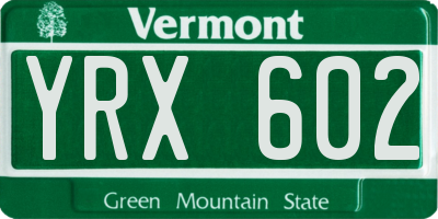 VT license plate YRX602