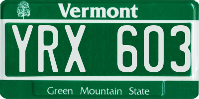 VT license plate YRX603