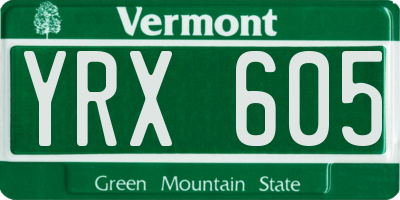 VT license plate YRX605