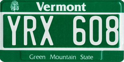VT license plate YRX608