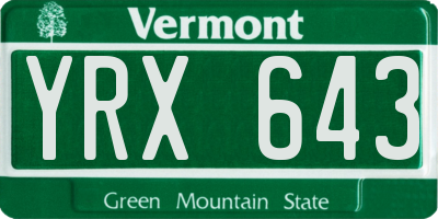 VT license plate YRX643
