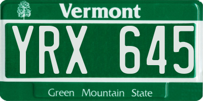 VT license plate YRX645