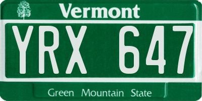 VT license plate YRX647