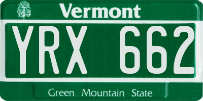 VT license plate YRX662