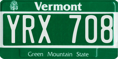 VT license plate YRX708