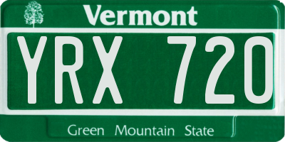 VT license plate YRX720