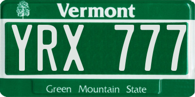 VT license plate YRX777