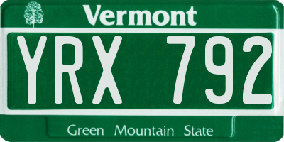 VT license plate YRX792