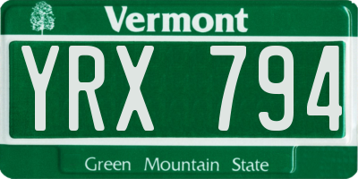 VT license plate YRX794