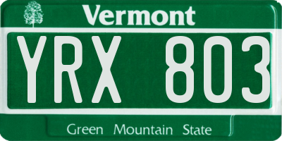 VT license plate YRX803