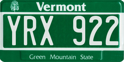 VT license plate YRX922