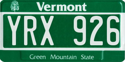 VT license plate YRX926