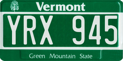 VT license plate YRX945