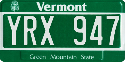 VT license plate YRX947