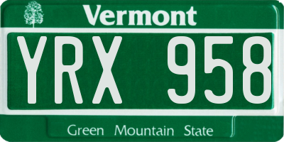 VT license plate YRX958