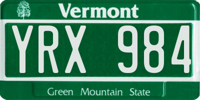VT license plate YRX984