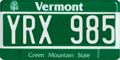 VT license plate YRX985