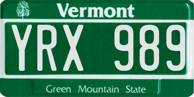 VT license plate YRX989