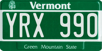 VT license plate YRX990