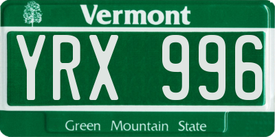 VT license plate YRX996