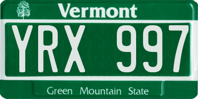VT license plate YRX997