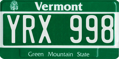 VT license plate YRX998