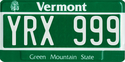 VT license plate YRX999