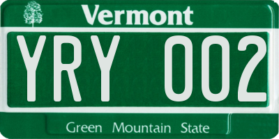 VT license plate YRY002