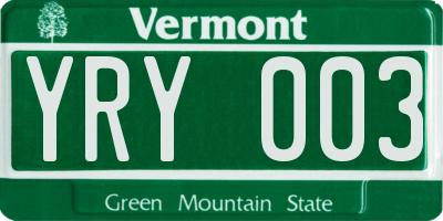 VT license plate YRY003