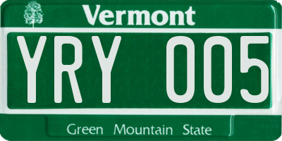 VT license plate YRY005