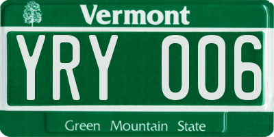 VT license plate YRY006