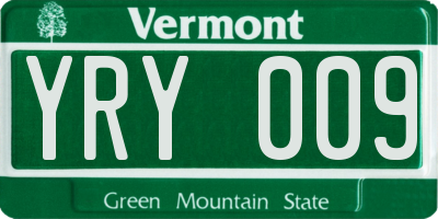 VT license plate YRY009