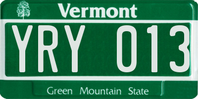 VT license plate YRY013