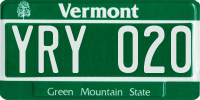 VT license plate YRY020