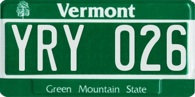 VT license plate YRY026