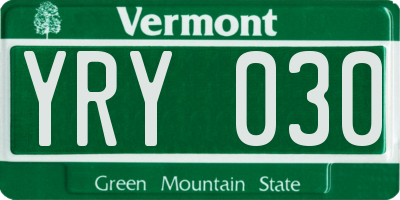 VT license plate YRY030