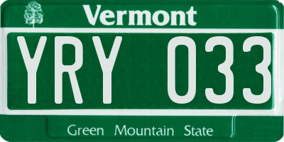 VT license plate YRY033