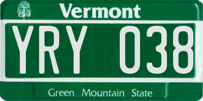 VT license plate YRY038