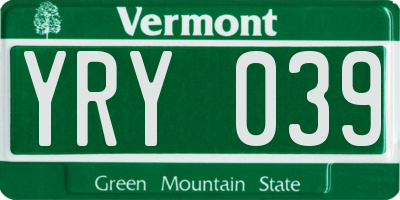 VT license plate YRY039